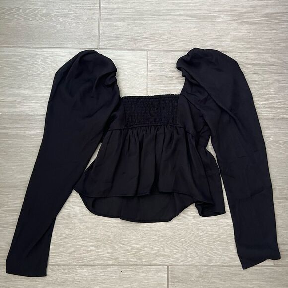 Abercrombie & Fitch Long-Sleeve Sheer Twist-Front Top size S Black - Picture 9 of 10